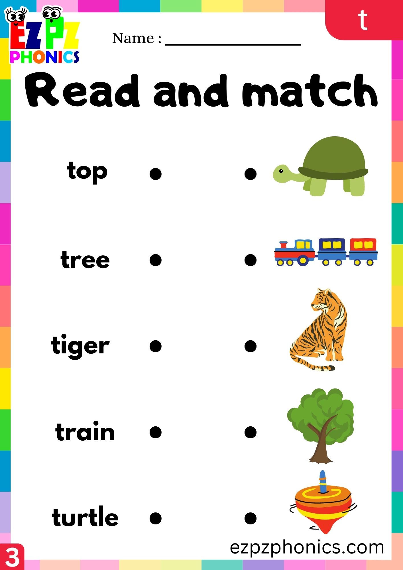 Letter t Read and Match the Words with the Images Group 3